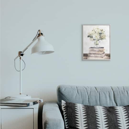 Stupell Industries White Hydrangeas on Books Gray Framed Wall Art